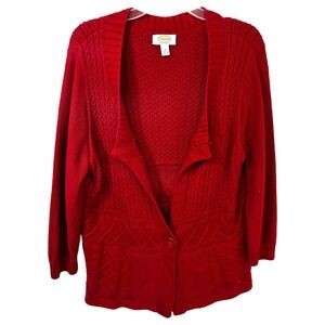 Talbots Plus Size 1X Cardigan Knit Sweater Red Cable Button Front‎ Office 1722